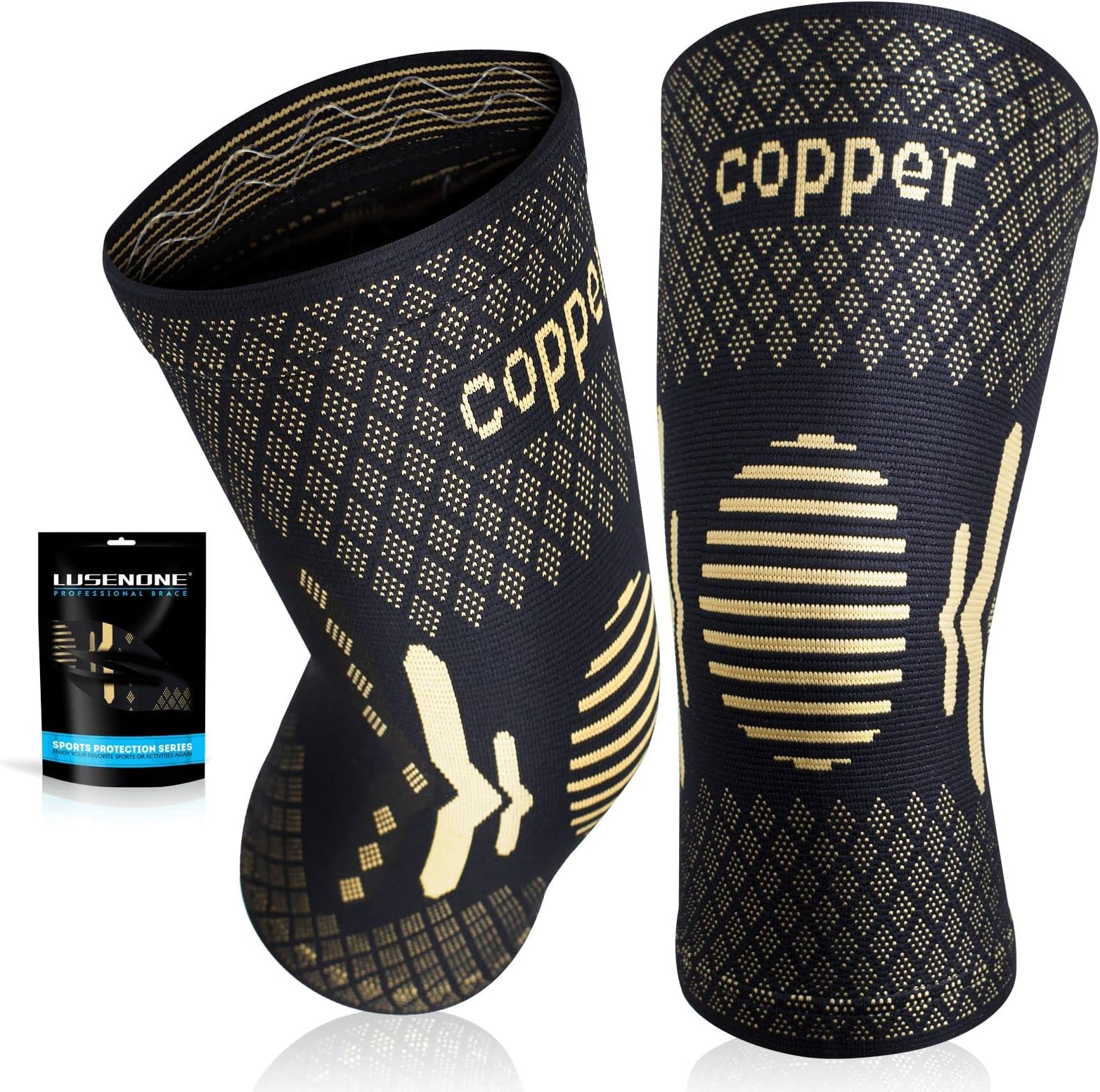 Copper Knee Braces for Knee Pain Women & Men - 2 Pack Knee Brace Compression Sleeve, Best knee Support for Arthritis Pain,Meniscus Tear, Running,Weightlifting,Working Out,ACL,MCL,Knee Pain Relief