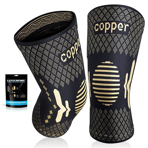 Copper knee brace 2 pack, knee compression sleeve for men & women, best knee support braces for meniscus tear, acl, arthritis, weightlifting, running, workout, sports and knee pain relief