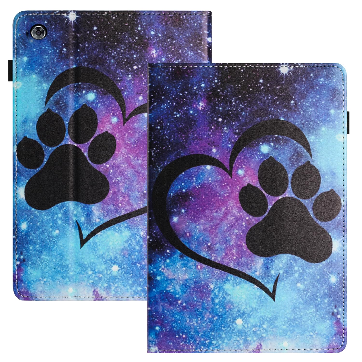 LSPCASA Schutzhülle Für Huawei Mediapad M5 Lite 10.1 Zoll Ständer Tasche Huawei Mediapad M5 Lite Hülle Mit Kartenfächern Klappschutzhülle Mit Magnetische Schnalle Herz katzenpfote