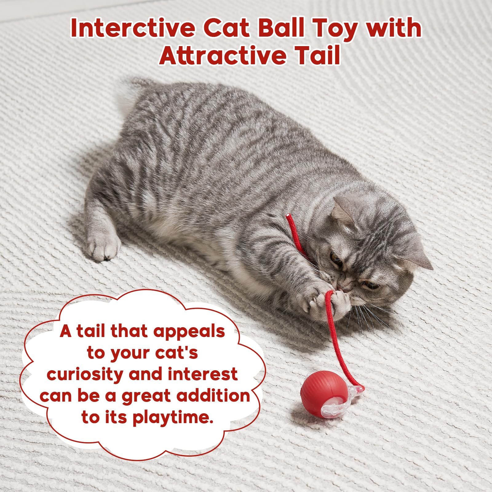 Interactive Dog & Cat Electric Active Toys, Smart Rolling Ball for Dogs & Cats, 360° Smart Automatic Rolling Pet Ball, Fast Moving Toy for Bored Indoor Kitty, Rechargeable(Red) - image 6