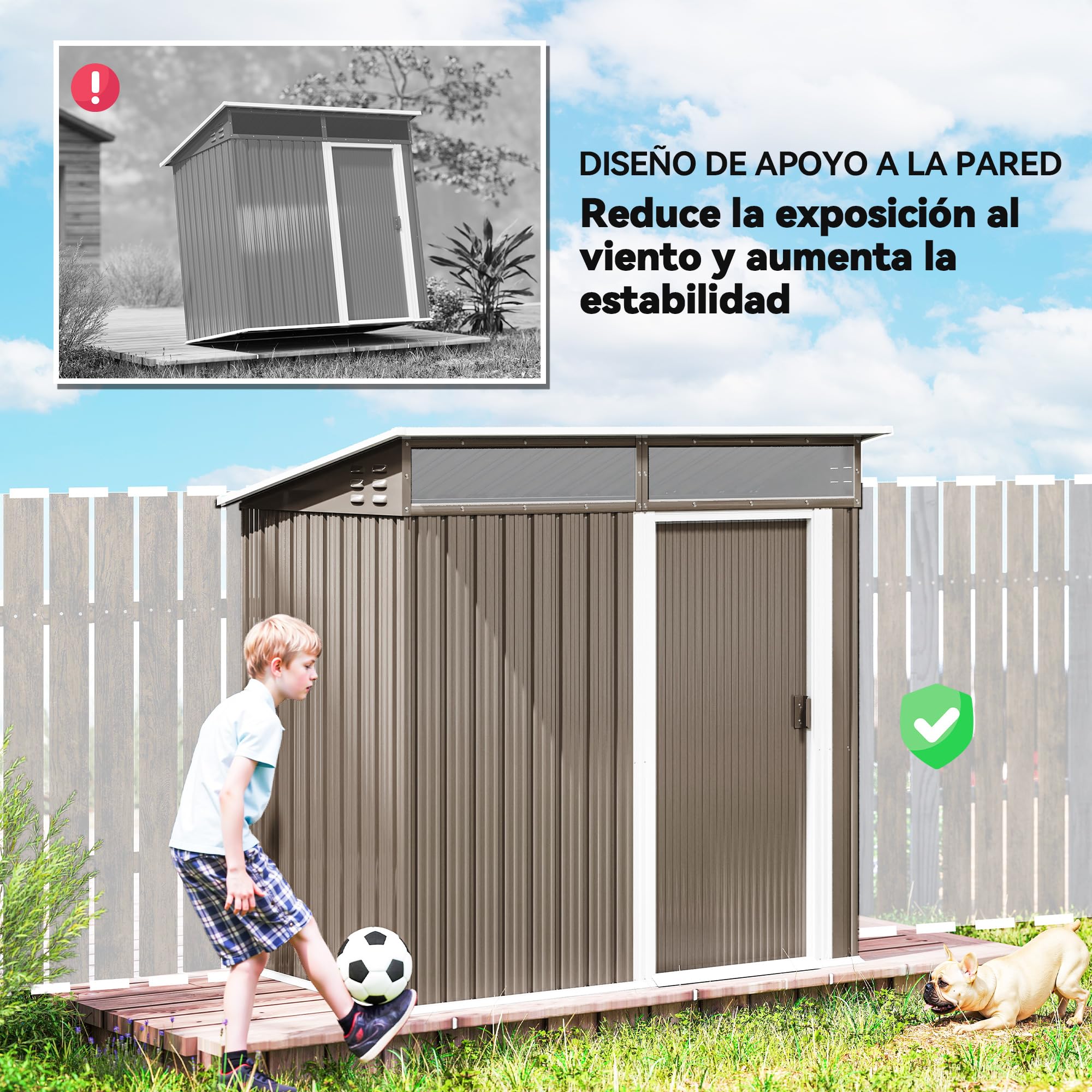 Outsunny Caseta de Jardín Exterior 1,9m² 195x122x182 cm Marrón | Cobertizo de Jardín Exterior, Base Refuerzo, Suelo NO Incluido, Puerta Corredera, Ventanas, para Patio