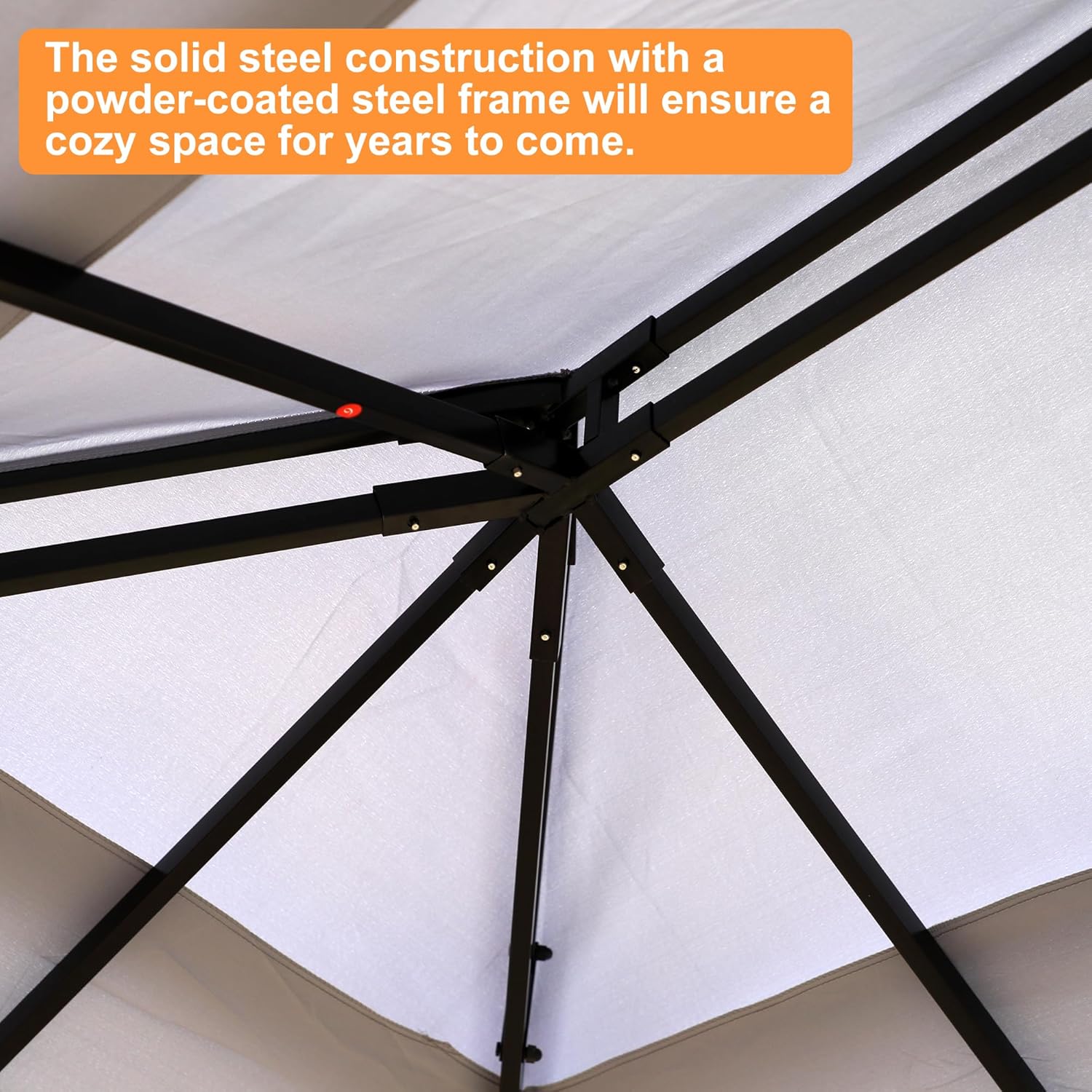 De cerca view of the powder-coated steel frame of the MONDAWE Gazebo.