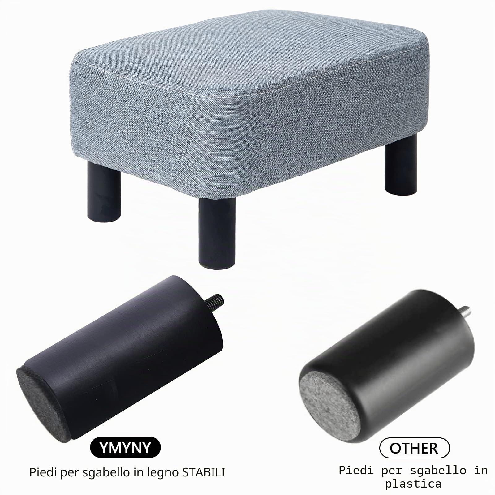 YMYNY Pouf poggiapiedi, pouf imbottito in tessuto di lino con gambe in legno massello, 42 x 29 x 23 cm, sgabello cambio scarpe per camera da letto soggiorno ufficio, azzurro HD-HRF-BD0214