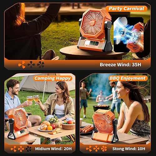 Miniatura 3 de VVU&CCO Ventilador de mesa portátil para acampar con linterna LED, batería recargable de 10000 mAh, tiempo de funcionamiento de 30 horas, carga