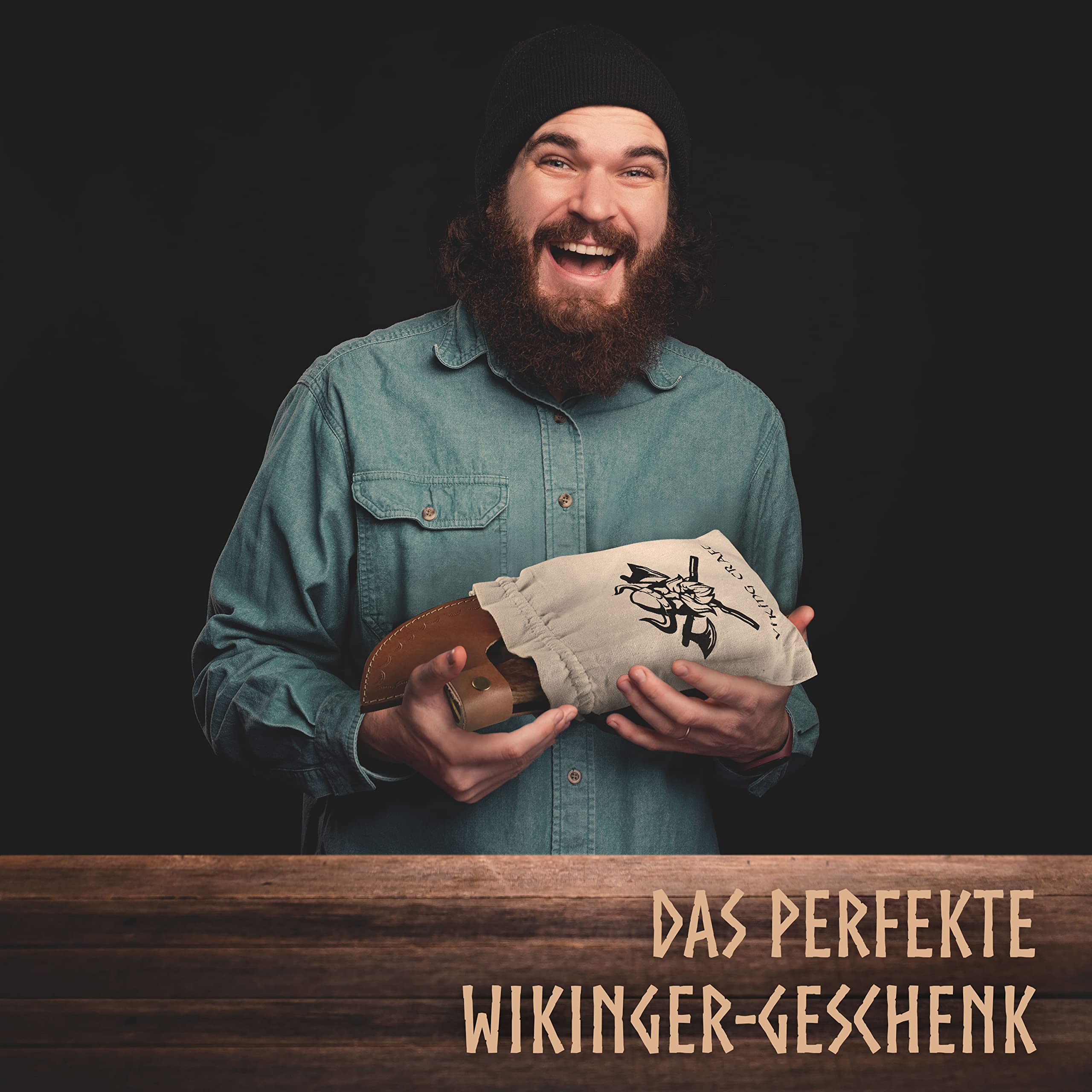 VIKING CRAFT - Pizza Axt Wikinger inkl. Lederschutz - Pizzamesser für echte Wikinger - Pizzaschneider Axt perfekt geeignet als Wikinger Deko - Wikinger Axt, Pizza Wiegemesser, Wikinger Messer, Beil