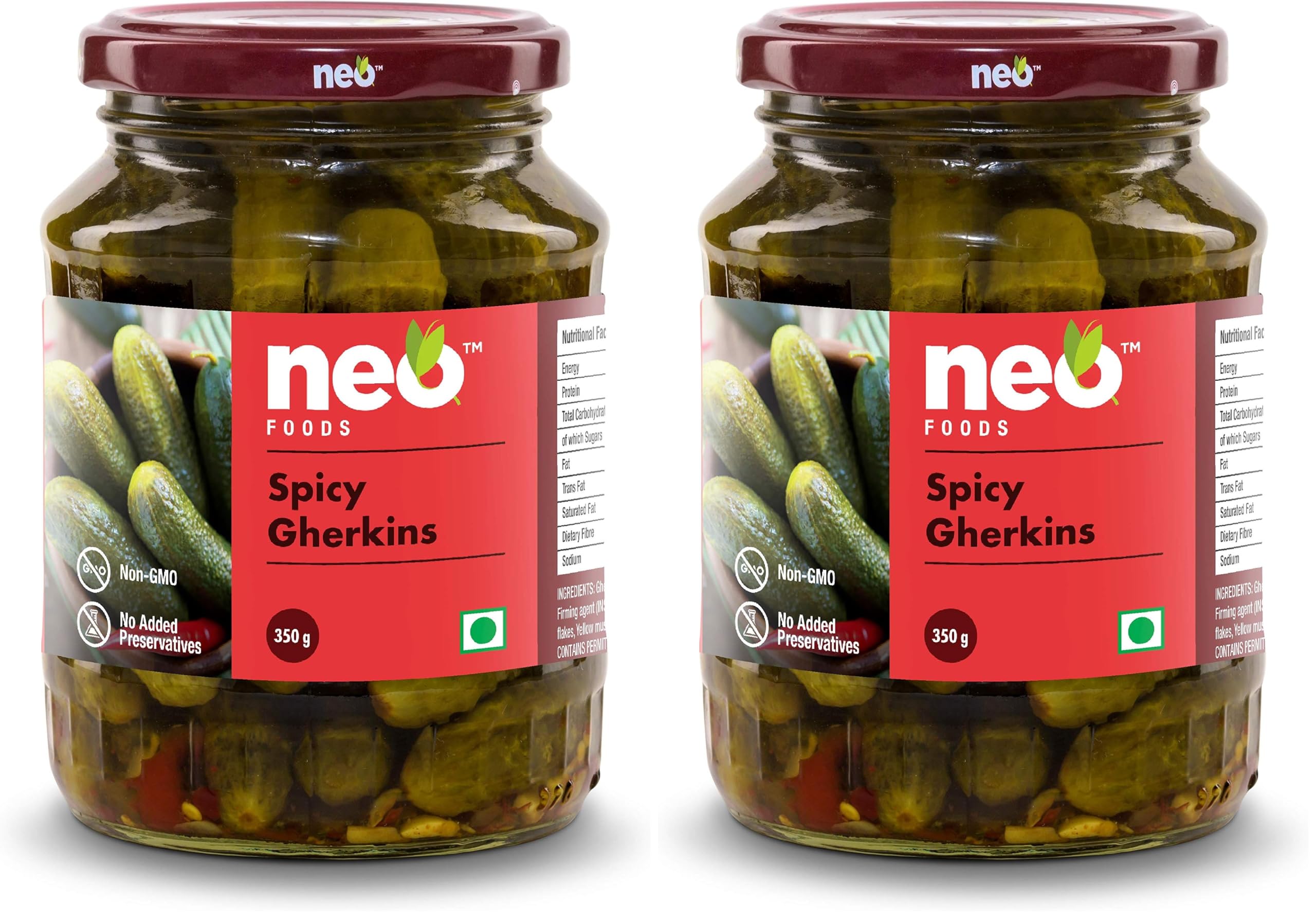 Neo Spicy Gherkins 350g I 100% Vegan, No GMO I Low Fat Sweet and Crunchy Pickles, Ready to Eat I Enjoy as Salads (Pack of 2)-image-47