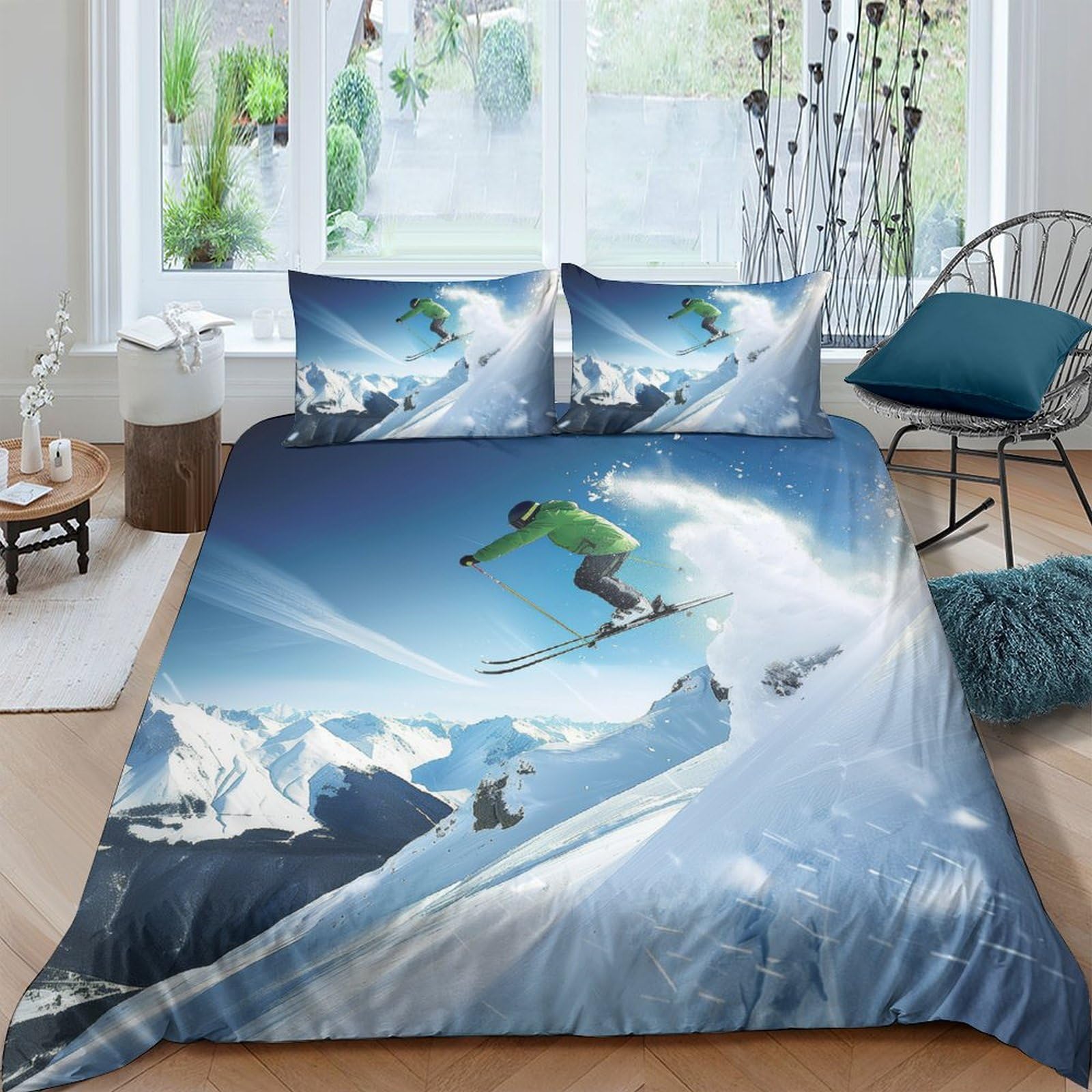 Ctjqhvkz Style-5 3D Printed Snow Mountain Fitted Sheet Microfiber Soft Breathable Ski Surfer Bed Cover For Bedroom Dorm Mattress Protection Decor Single（135X200cm）