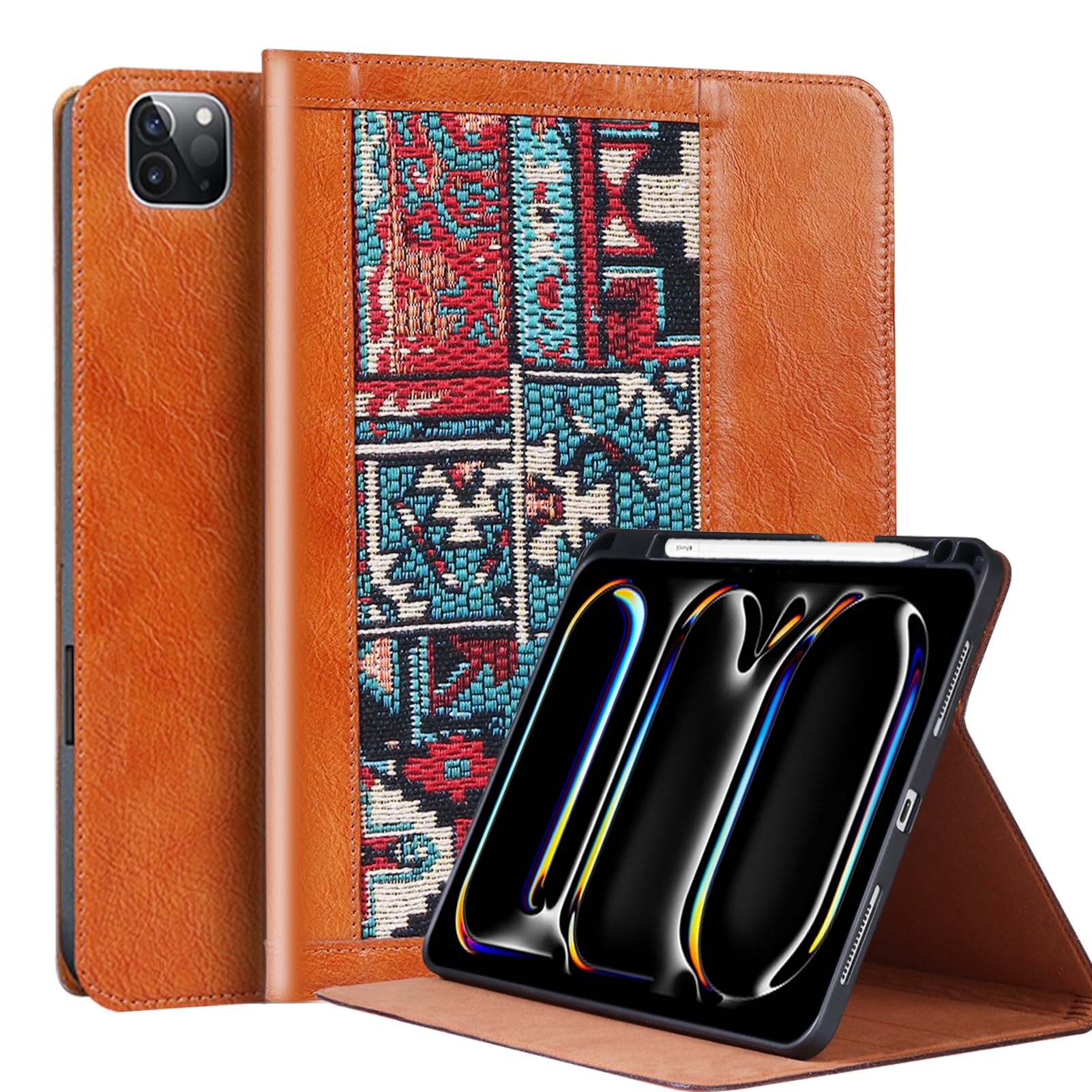 CPNVWA Case for iPad Pro 11 Inch,4th/3rd/2nd/1st Generation(2022/2021/2020/2018) Genuine Leather Cover with Pencil Holder,Cowhide Folio Cover,Auto