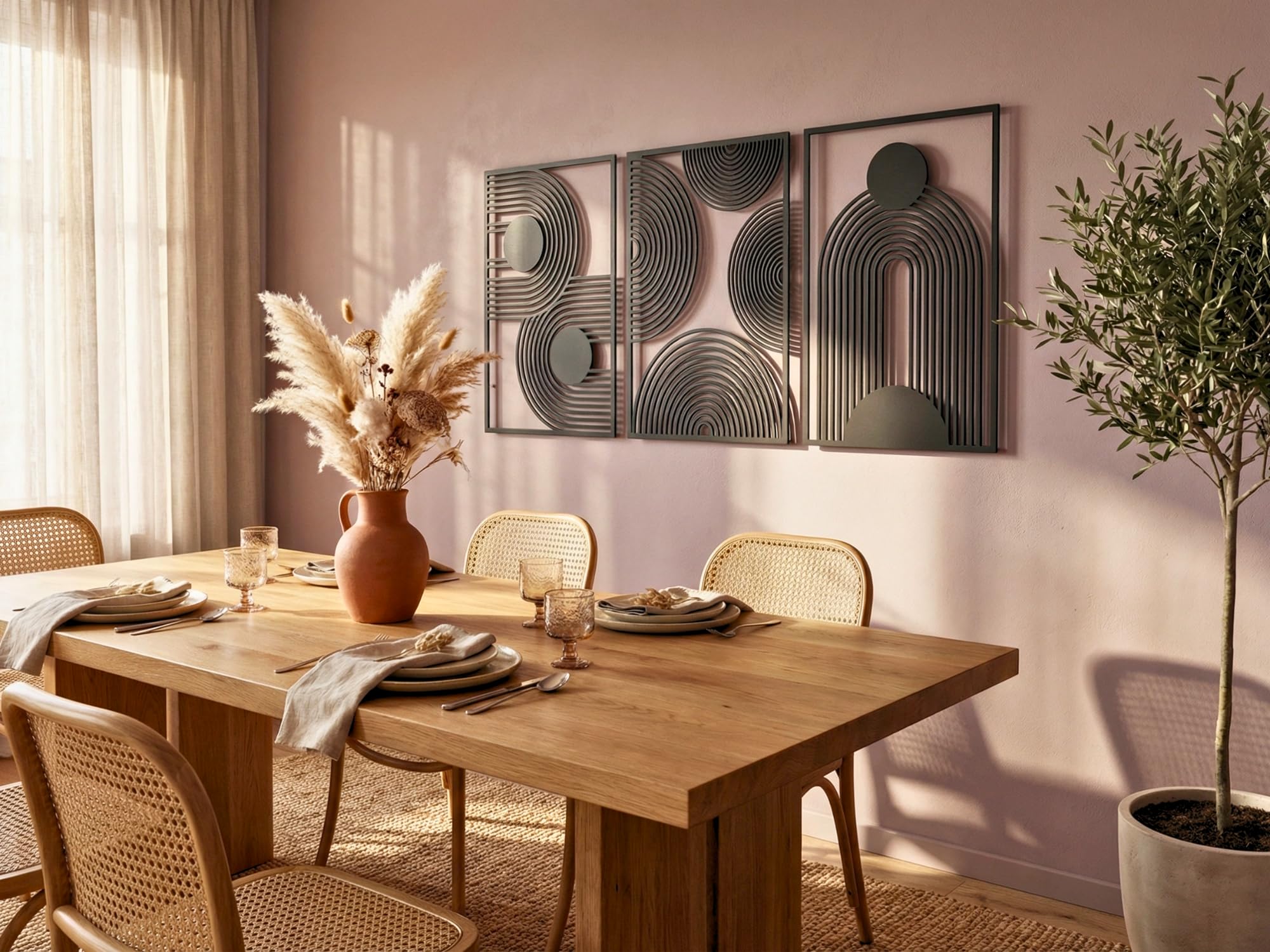VAILLA ® 3er set Boho Wanddeko, Geometrische Wanddekoration aus Holz, 3D Wandbilder Home Dekoration, Bohemian Große Wand Deko, Bilder für Schlafzimmer, Wohnzimmer (Boho 5)