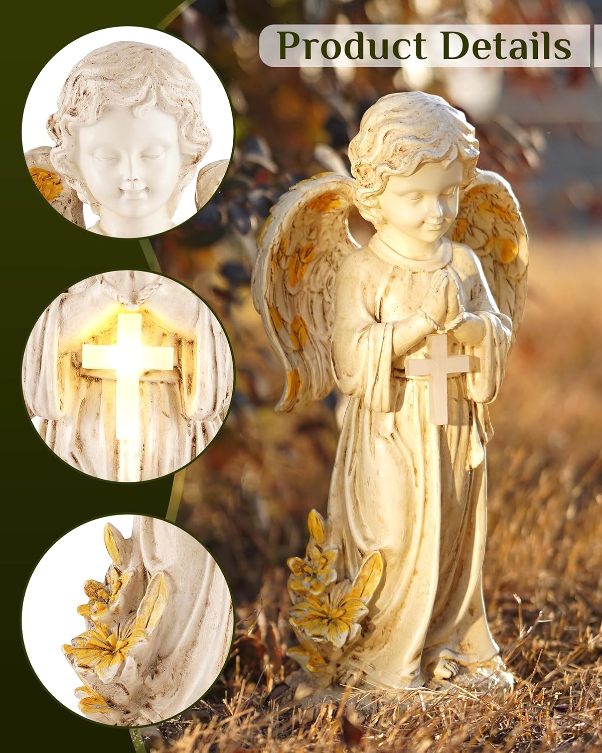 Solar Angel Statues for Outside Garden, 12" Solar Angel Figurines Lights for Cemetery, Yard, Pathway, Lawn Decor, Outdoor Guardian Angel for Memorial Gardens - Image 7