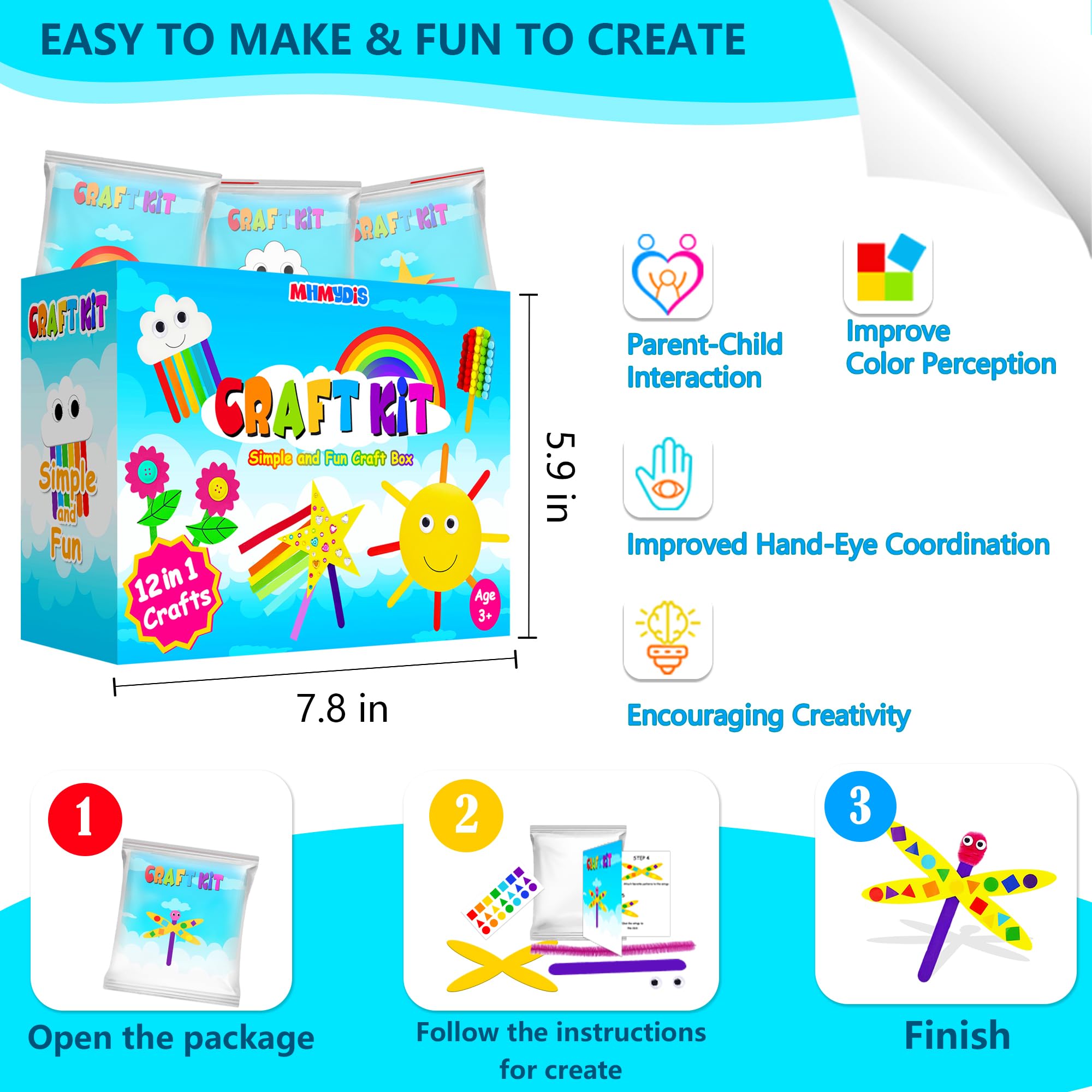 MHMYDIS First Craft Kit para niños – Kit de manualidades 12 en 1 sin ensuciar para niños de 4 a 8 años – Suministros de kit de manualidades para niños – Regalos para niñas y niños de 3, 4, 5, 6, 7, 8