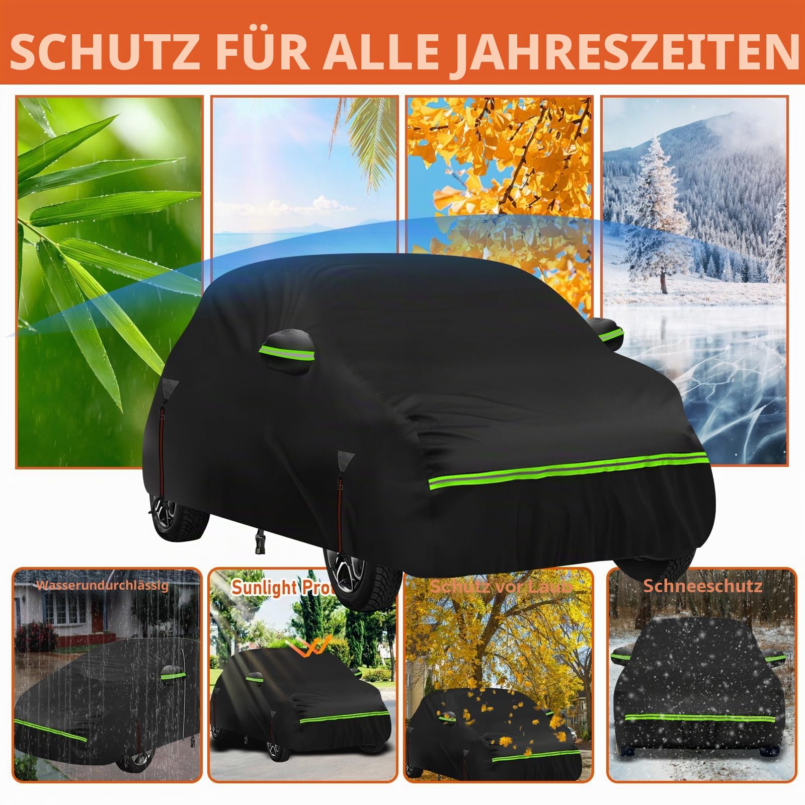 wasserdichte Autoabdeckung, kompatibel mit Smart Fortwo W451 2007–2014, 6 Schichten, Outdoor-Vollgarage für Sonne, Regen, UV, Staub, Schutz mit Türreißverschluss, winddichter Gurt