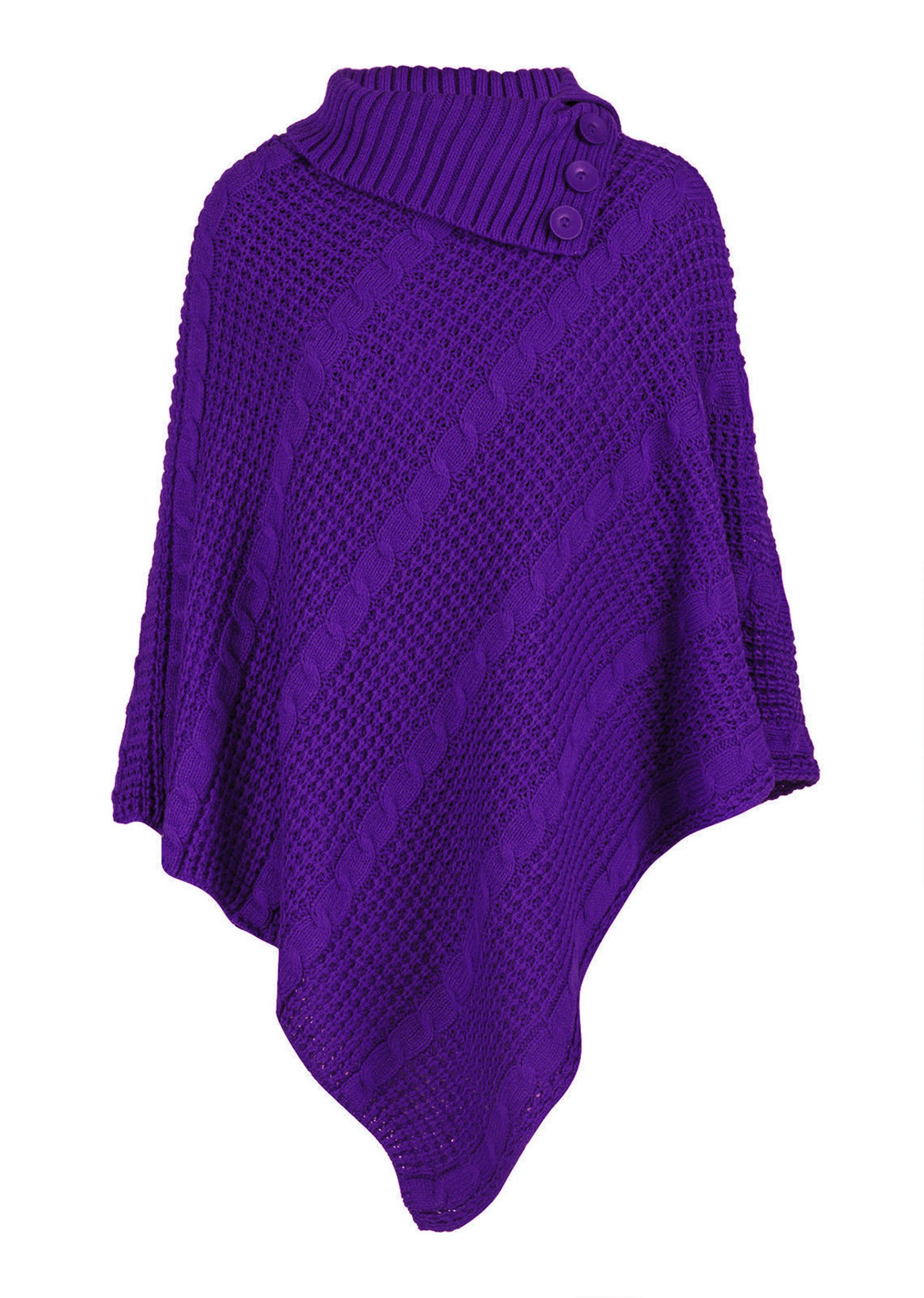 Gostyles Women's Purple Gostyles® Cable Knitted 3-Button Cape Poncho, Stylish Casual Winter Knitwear Jumper (, Xxl)