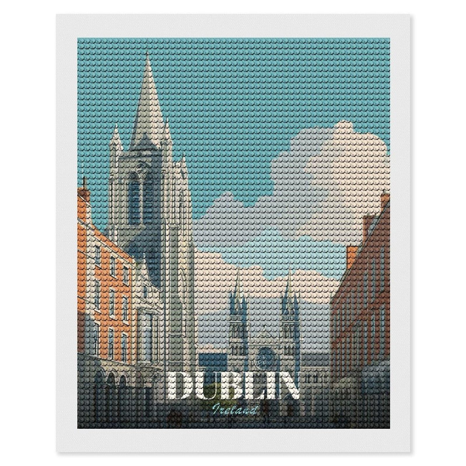 Junmoney Dublin Ireland Cityscape Travel Diamond Painting Canvas Set 16"x20", Satisfying Creative Project, Easy to Follow Symbols, Fun Craft Experience
