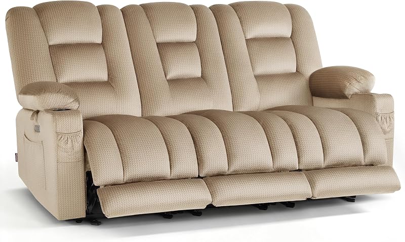 MCombo 82 in 3 Seater Reclining Sofa with Heat and Massage PR648M3 (Beige)