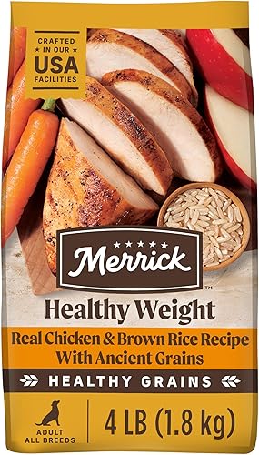Merrick Healthy Grains - Alimento seco prémium para perros adultos, croquetas saludables y naturales, receta de peso saludable, bolsa de 4.0 libras