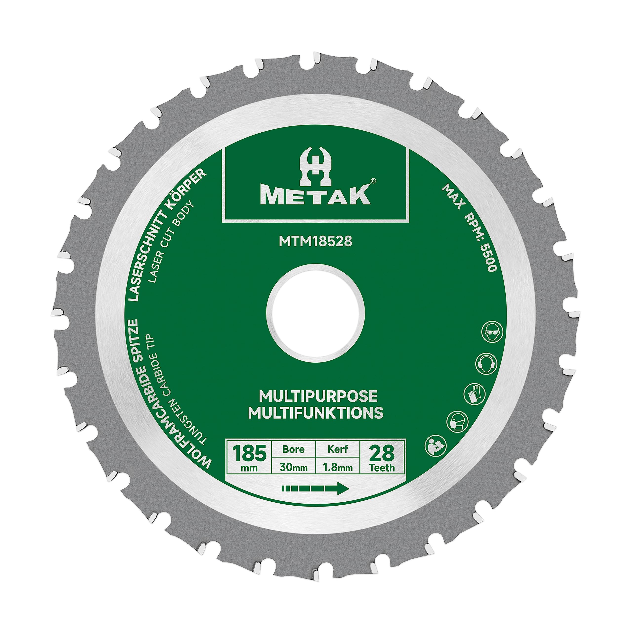 METAK HM Lama circolare multifunzione 185 x 30 mm per legno, metallo, alluminio | Lama per sega multi-materiale 185 mm 28 denti per acciaio | Anello di riduzione da 30 mm incluso