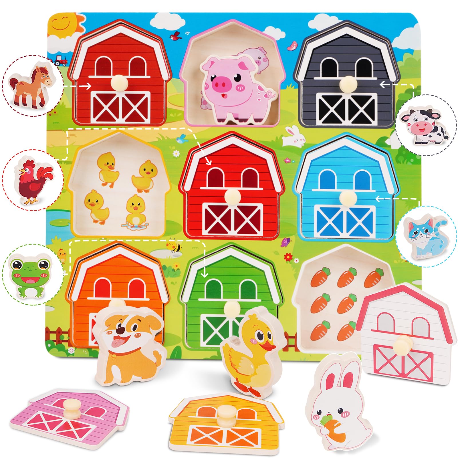 Holzpuzzle Spielzeug ab 1 Jahr | Montessori Holzspielzeug Tiere für 12-36 Monate Mädchen und Jungen | Kinder Greifpuzzle Motorikspielzeug Sortierspiel Geburztag Weihnacht Ostern Geschenk