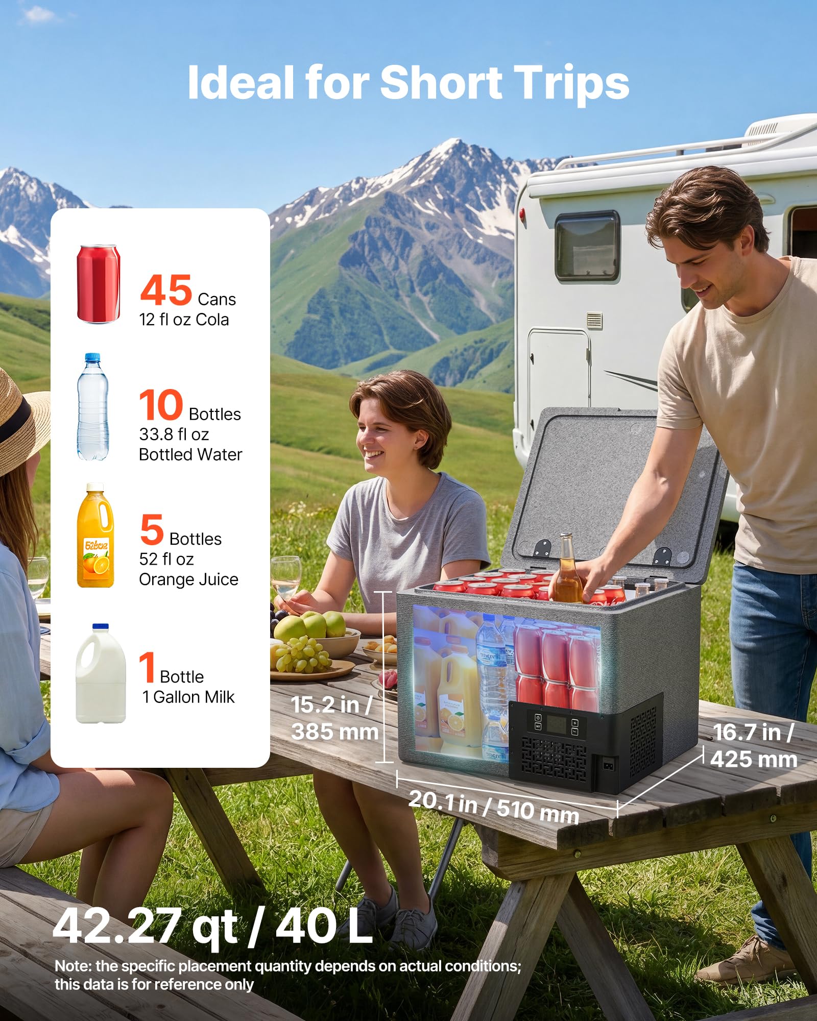 VEVOR Glacière Électrique Voiture 12/24 V CC 40 L, Réfrigérateur Portable Ultra-léger en EPP, pour Camping Voyage Plage Pêche, Mini Frigo à Compression Contrôlable par APP, Température -10 °C à 10 °C