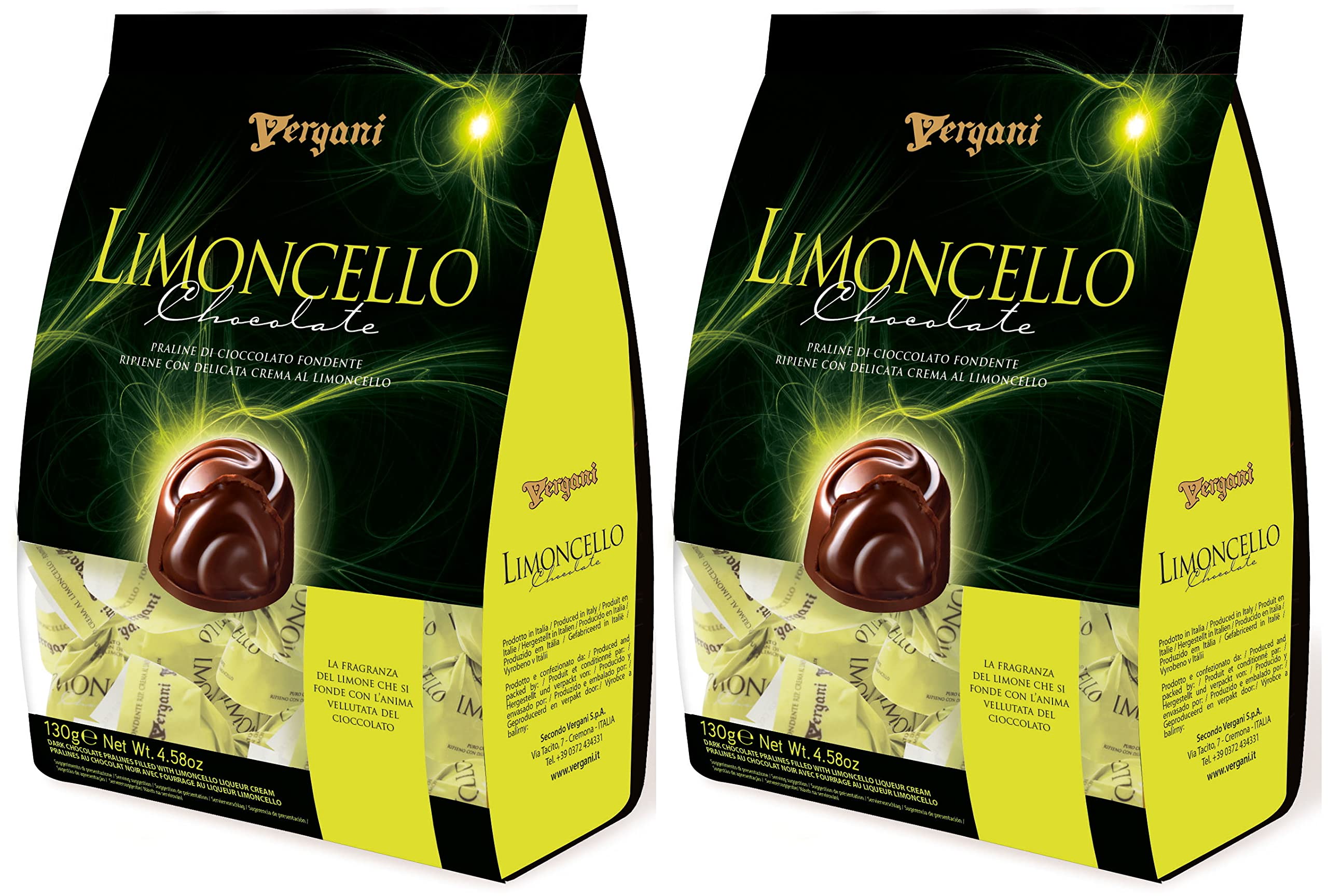 Vergani Italian Dark Chocolates with Limoncello Liqueur Cream - 260g Twin Gift Set