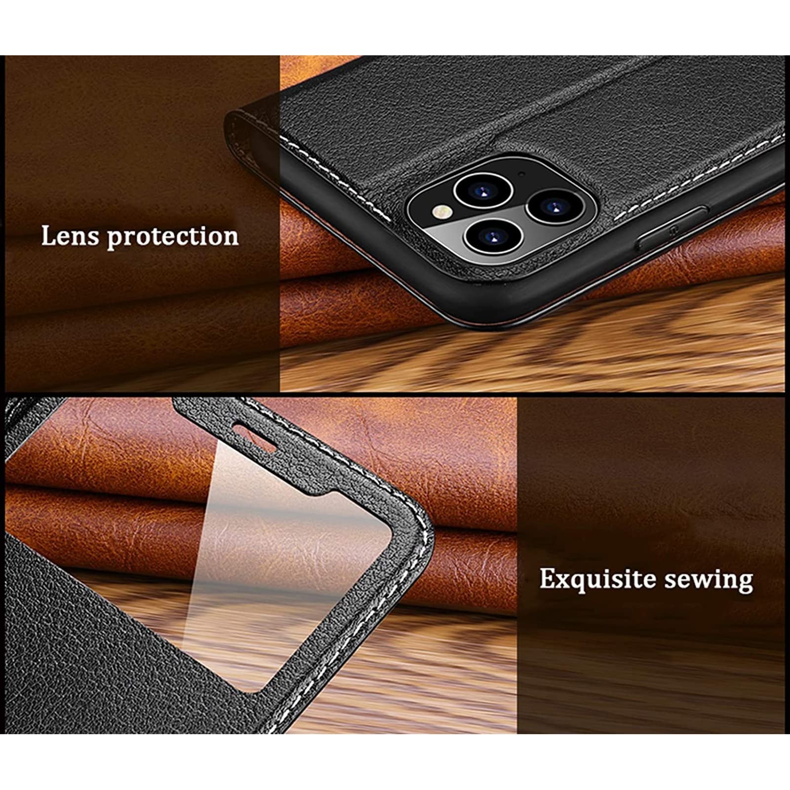 Hülle Kompatibel mit iPhone 13 Mini/13/13 Pro/13 Pro Max, Echt Lederhülle Schutzhülle mit Sichtfenster Magnet Verschluss Klapphülle Handyhülle,Blau,13 Pro Max 6.7"