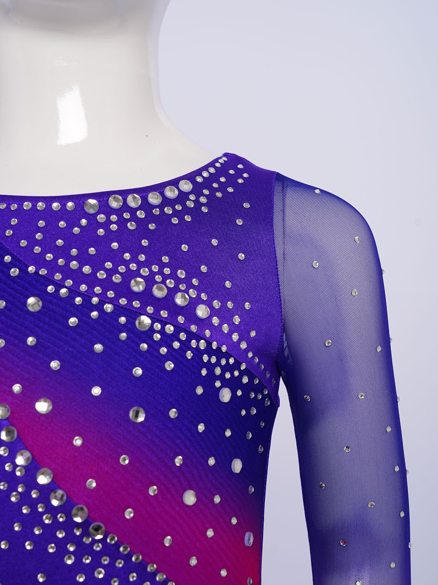 Robe Patinage Artistique Asymétrique Une Epaule Strass Justaucorps Gymnastique Danse Enfant 5-16 Ans