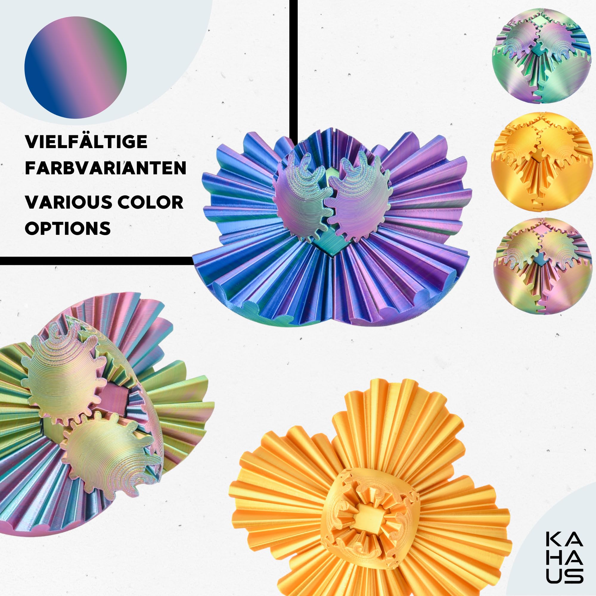 Gear Ball kula logiczna 3D, niebiesko-zielono-fioletowa, obrotowa, kolorowa kulka, antystresowy gadżet na biurko i trener koncentracji, dekoracyjne puzzle