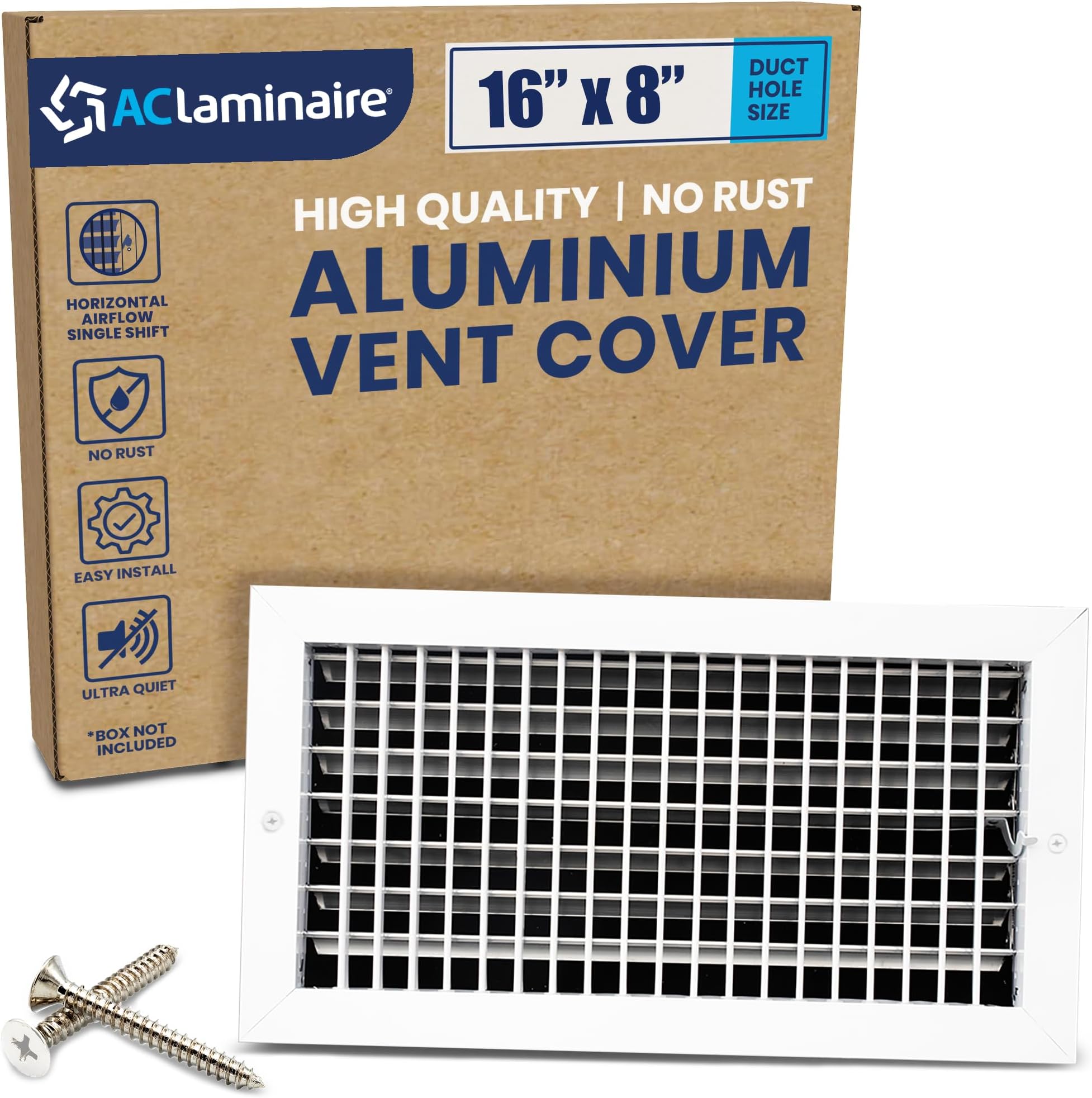 16" x 8" (Duct Opening) Register Vent Cover โ Adjustable Single Deflection Aluminum HVAC Grille for Heater, Decorative Ceiling Wall Air Supply Multi-Shutter Damper โ Durable & Rustproof ACLAMINAIRE
