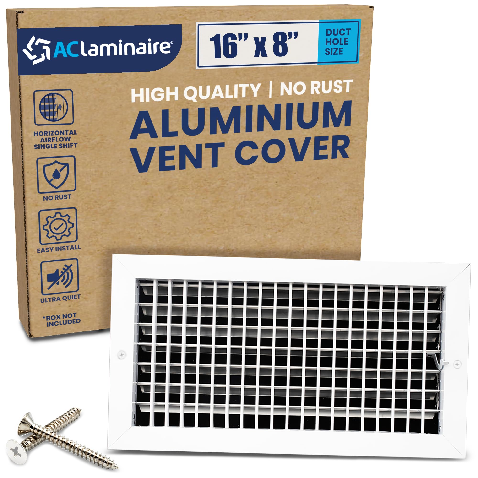 16" x 8" Duct Hole Aluminum Single Deflection Adjustable Air Supply Register, Decorative HVAC Vent Cover, Ceiling & Wall AC Deflector, Heating & Cooling Supply with Multi-Shutter Damper – ACLAMINAIRE