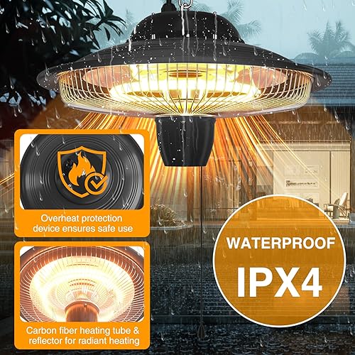 Miniatura 5 de Calentador al aire libre Calentador eléctrico colgante infrarrojo de 1500W, montado en techo, diseño impermeable, adecuado para exteriores,