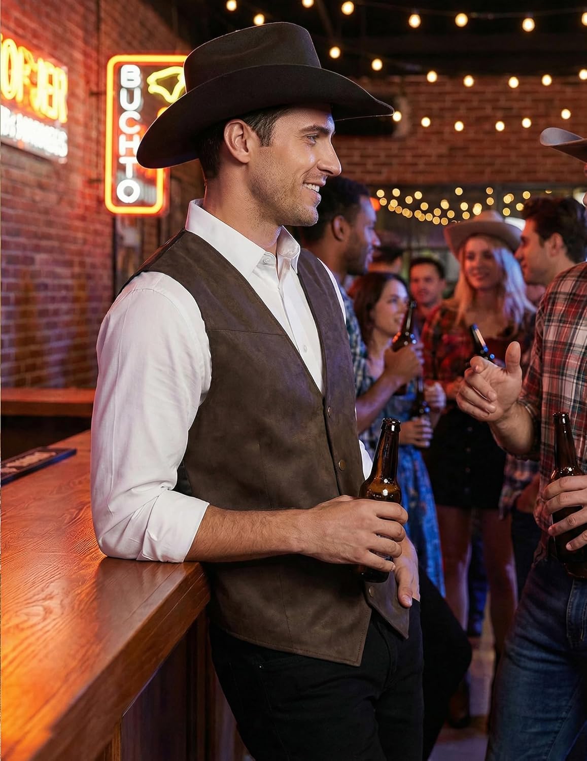 COOFANDY Men's Suede Leather Vest Cowboy Western Waistcoat Casual Slim Fit Suit Vest - Image 3