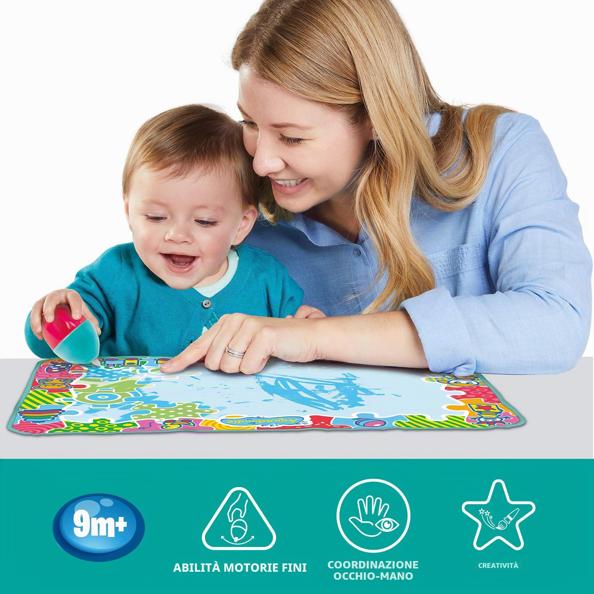 Aquadoodle Baby Water Doodle Mat, Official Tomy No Mess Colouring & Drawing Game, Baby Water Mat Suitable for Babies, Boys & Girls from 9 Months, 1, 2, 3 + Year Olds