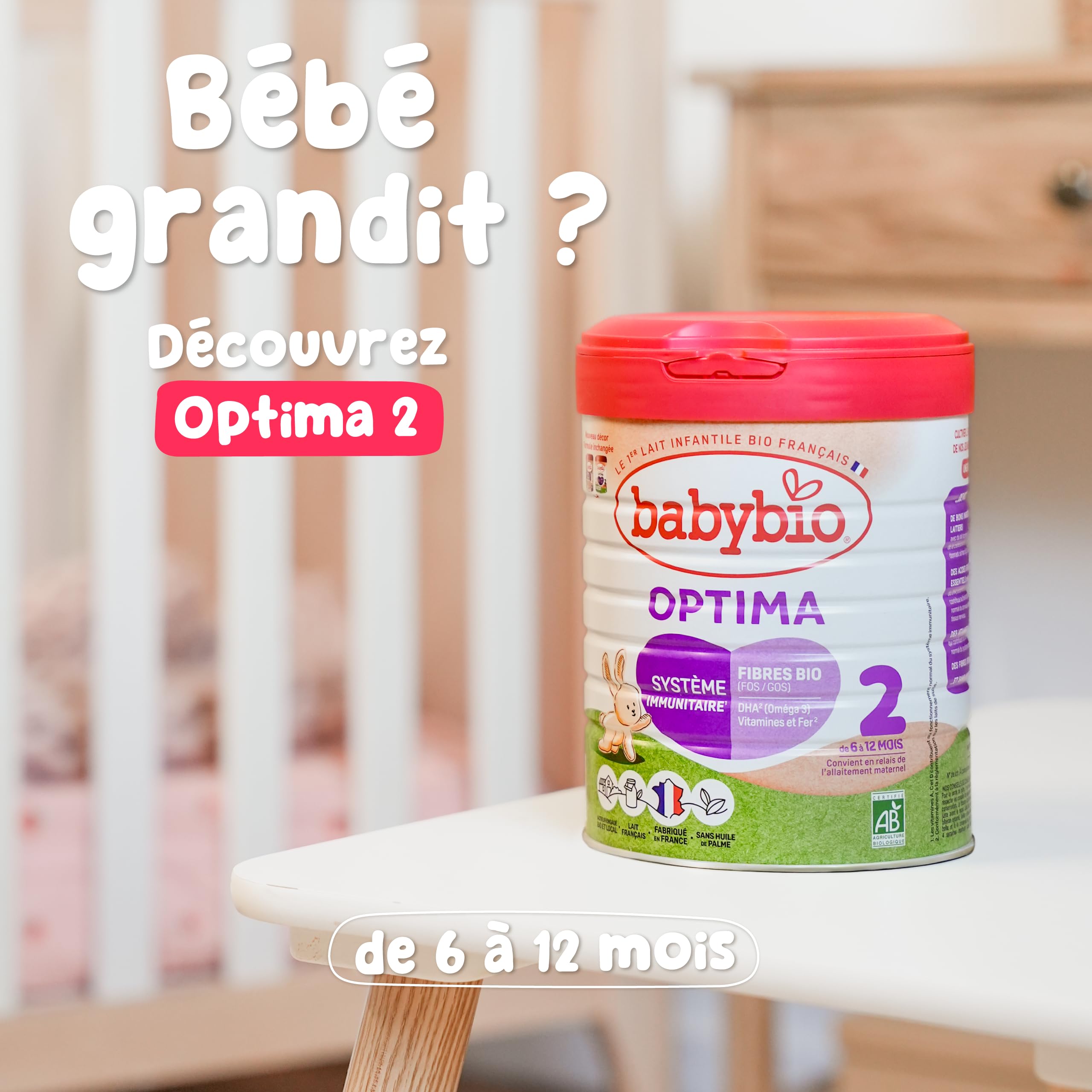 Babybio - Lait Infantile - Optima 1er Âge - 800g - de 0 à 6 Mois - BIO - Fabriqué en France - Sans Huile de Palme - Lot de 6