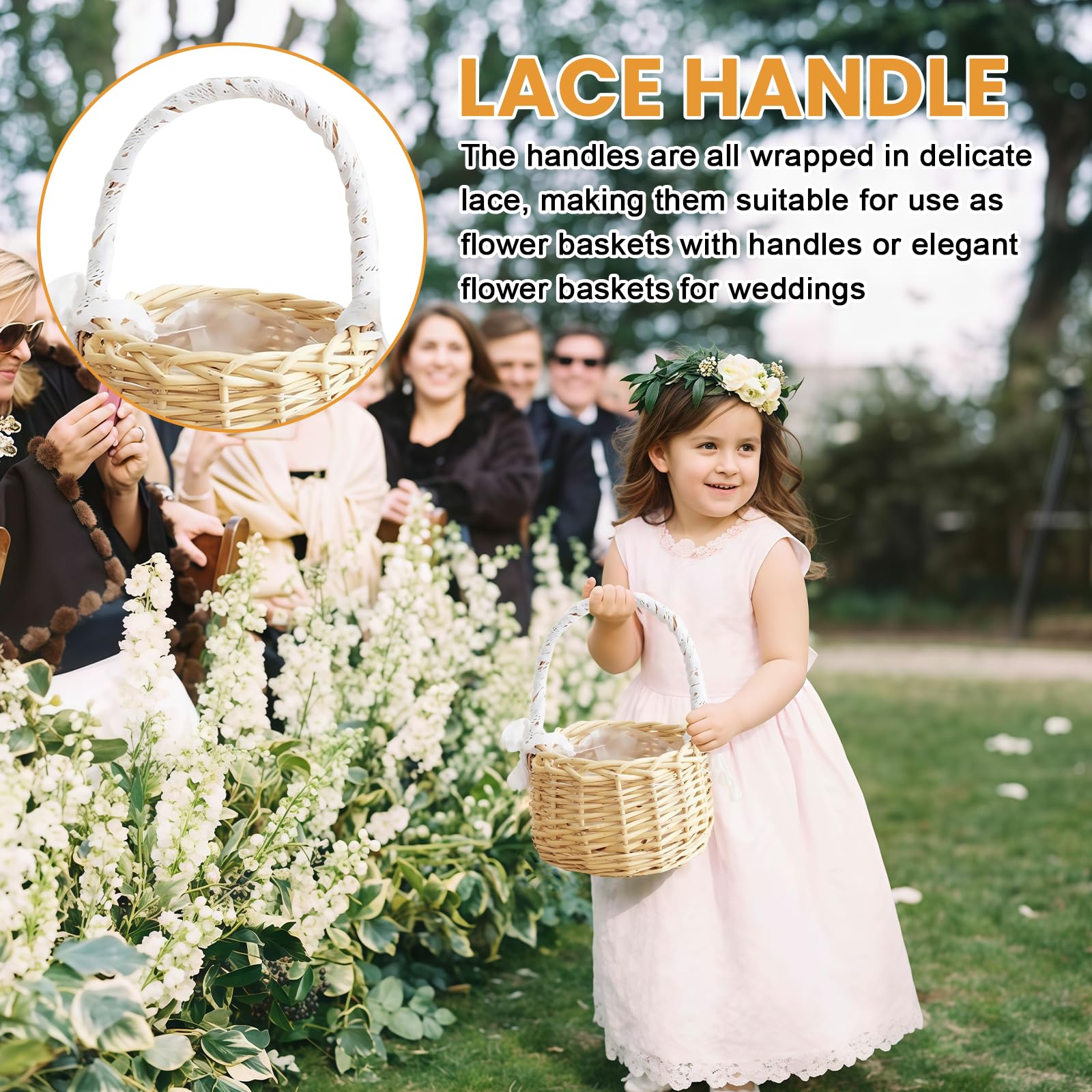 Set di 2 cestini per fiori da sposa con manico, mini cesto di fiori intrecciato, cesto pasquale con manico, piccolo cesto di vimini intrecciato con manico, per feste, festival