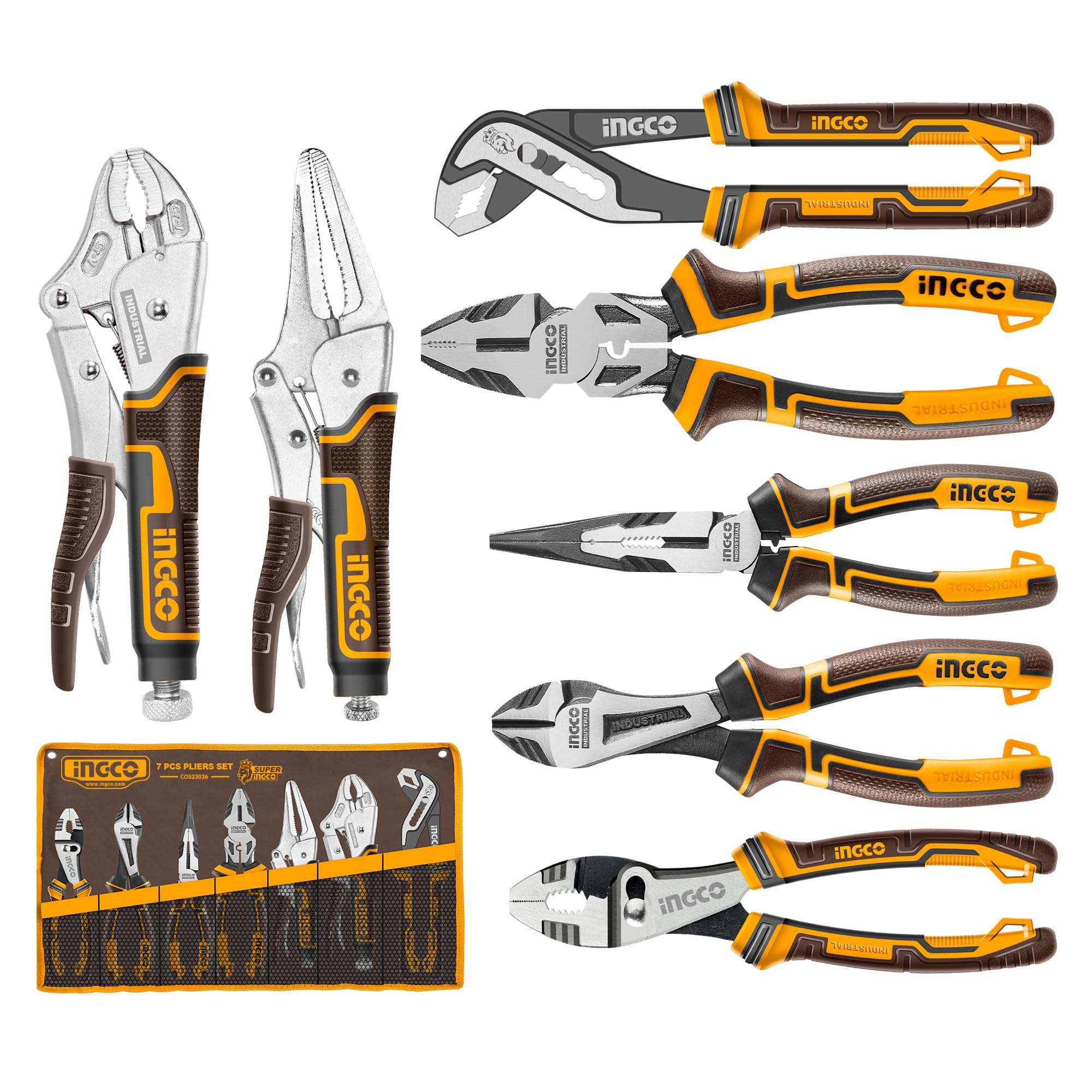 INGCO 7 PCS Pliers Set, Including 10" Pump Plier,9.5" Combination Plier, 8" Long Nose Plier, 8" Diagonal Cutting Plier, 10" Curved Jaw Locking Plier, 9" Long Nose Locking Plier, 8" Slip Joint Plier (B0DCZCGT6Z) Amazon Price History, Amazon Price Tracker