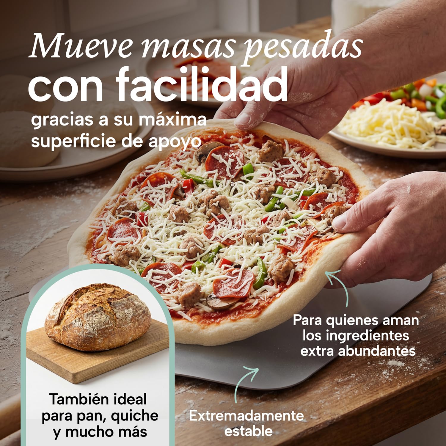 Blumtal Pala para Pizza - Pala de Aluminio de tamaño Grande de 30,5 cm x 30,5 cm y Mango de Madera de 85 cm