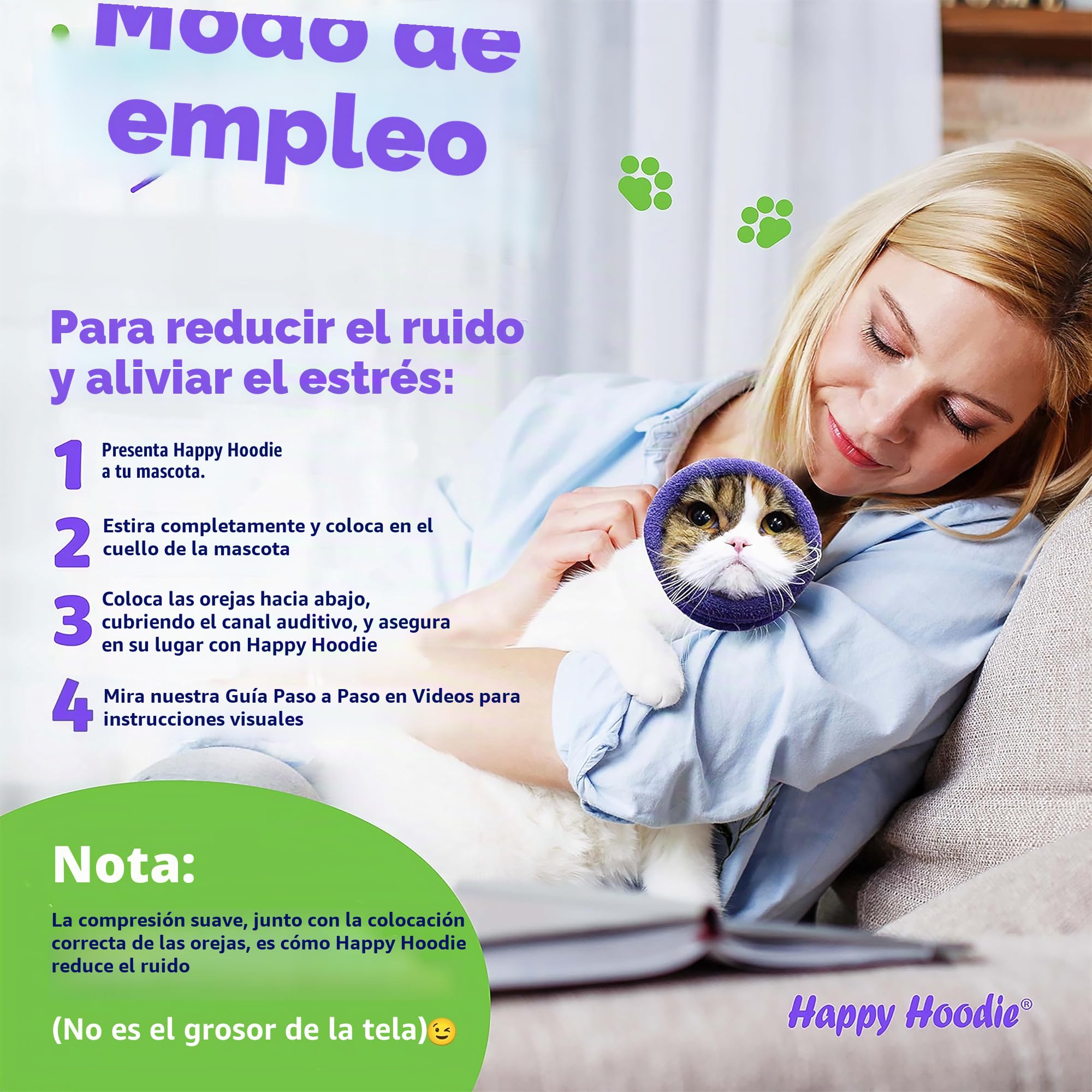 Happy Hoodie - Banda calmante Original para Perros y Gatos, para aliviar la ansiedad, cancelación de Ruido, Fuegos Artificiales, Aseo y Secado Forzado, Ayuda calmante para Perros Desde 2008, XL, Azul