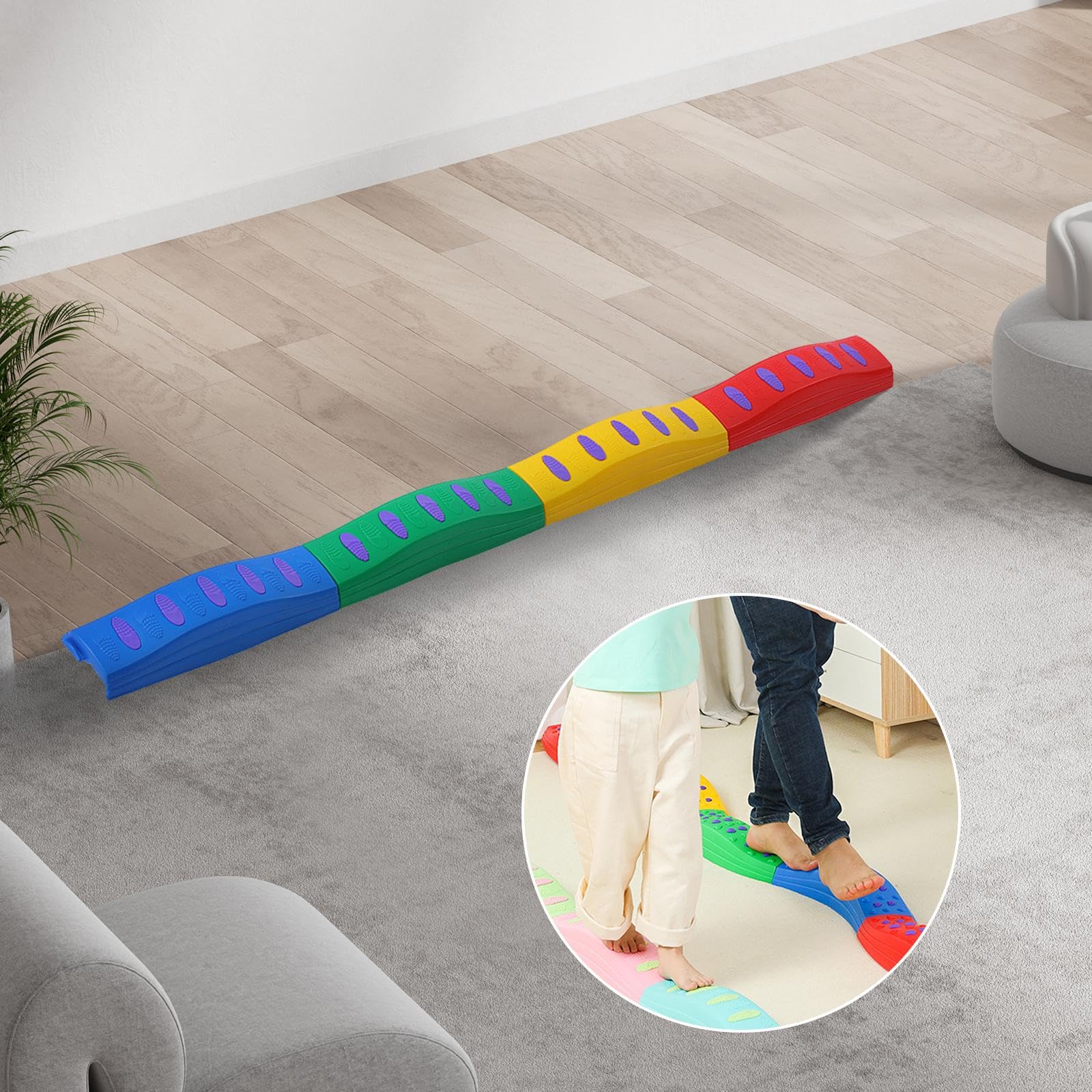Set di 4 Pezzi di Trave di Equilibrio per Bambini con Percorso a Ostacoli E Gradini, Caratterizzato da Una Struttura Robusta E Una Superficie Testuriz, 4 Dritto