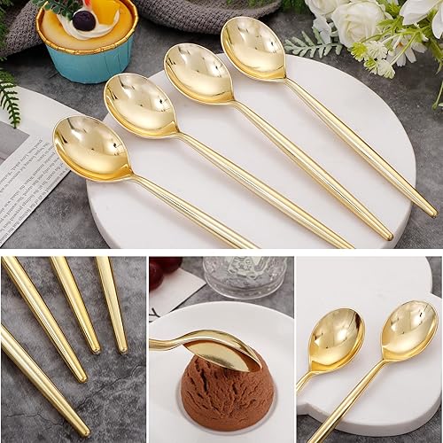 Miniatura 9 de U-QE 180 cucharas de plástico doradas, cucharas desechables de plástico resistente, cucharas de plástico pesadas, cubiertos de plástico dorado