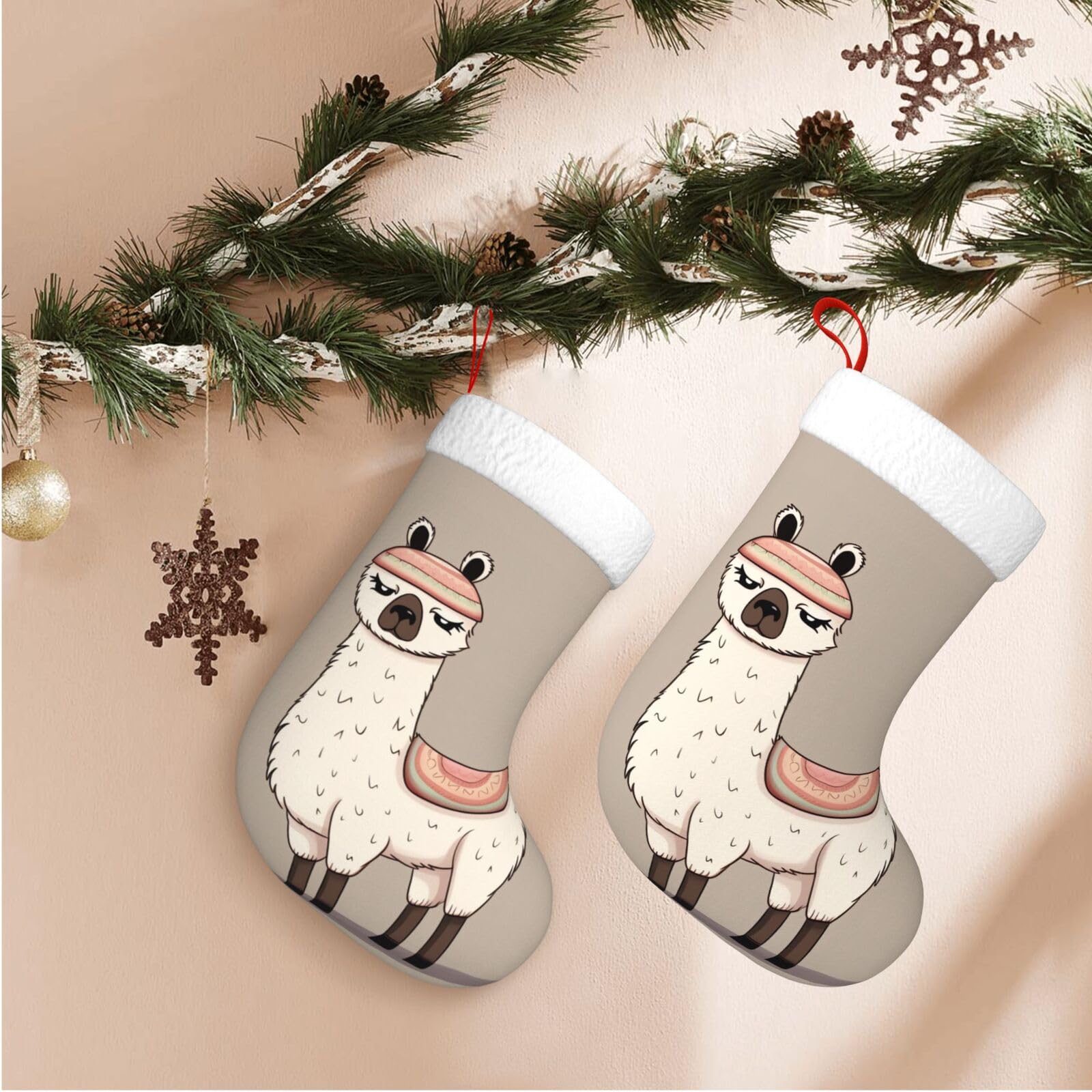 No Drama Llama Christmas Stockings Velvet Xmas Fireplace Hanging Stocking with Plush Cuff Rustic Christmas Santa Stockings for Home Christmas Decorations Party Favor Supplies
