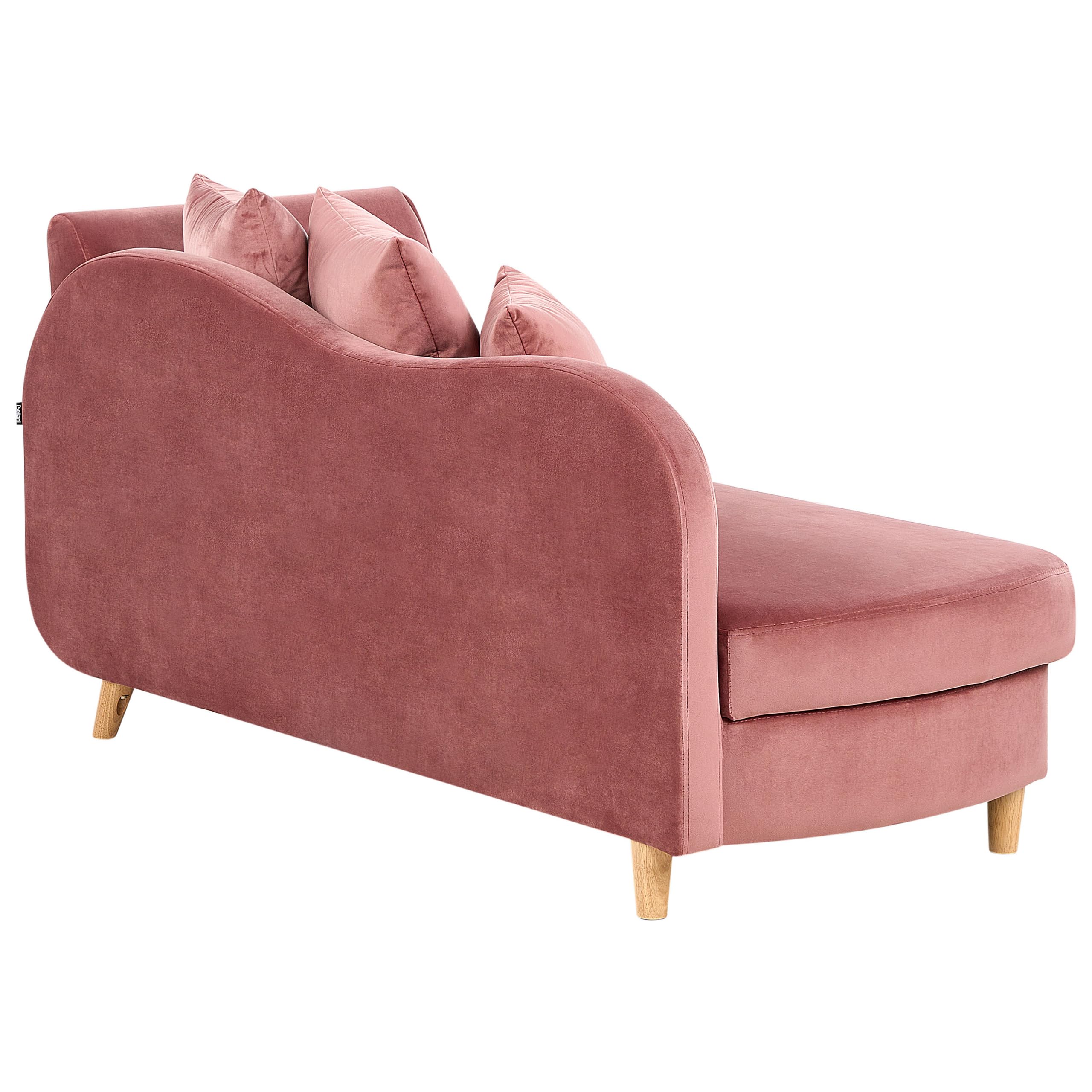 Beliani Chaiselongue Samt rosa rechtsseitig mit Stauraum Kissen modern Meri II