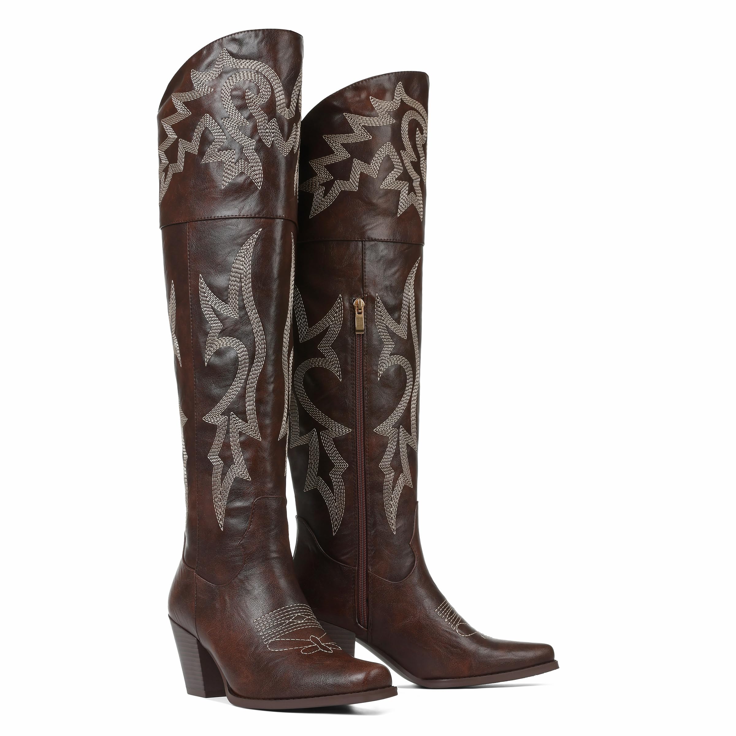 Eteridrey Over The Knee Boots for Women Cowboy Boots Pointed Toe Chunky Cowgirl Boot Classic Embroidered Western Boot