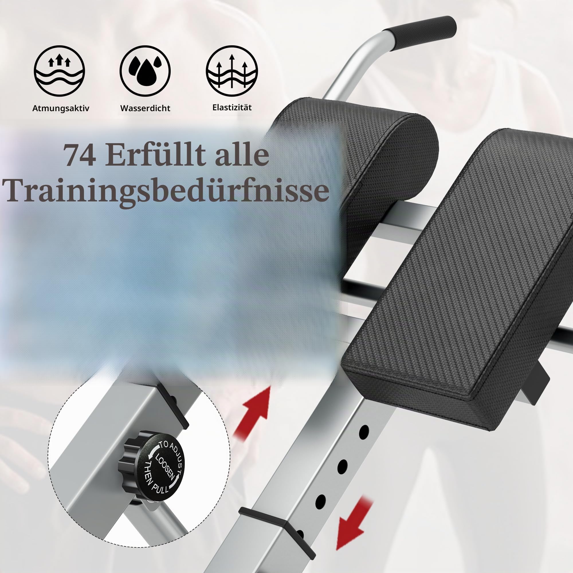SDHYL Römischer Stuhl für Core & Back Training, Verstellbarer Römischer Stuhl Core Trainer Home Gym Ausrüstung, Roman Chair Rückentrainer mit PU Lederkissen,104x58x93cm,Silber