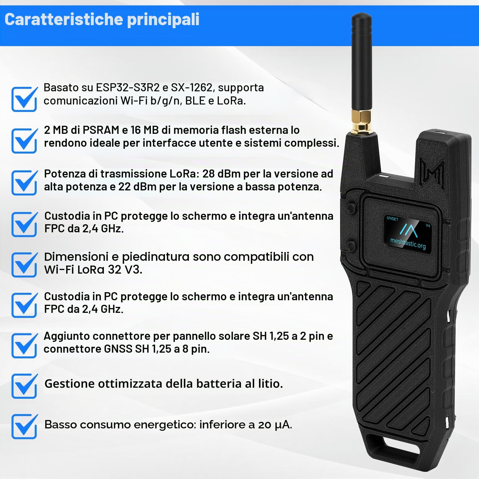 2Pcs Scheda di sviluppo ESP32 LoRa V4 +Versione GPS +Batteria 3000mAh + Custodia ESP32-S3R2 SX1262 Con Antenna 915 MHz WiFi Bluetooth 0,96” OLED LoRa V4 Dispositivi per Arduino LoRawan IOT (N39, Nero)