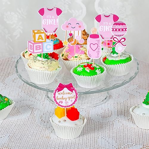 Miniatura 4 de 36 piezas de decoración de cupcakes de doble cara para baby shower, nubeluna, estrella, para cupcakes para bebé, bebé, es una niña, decoración de