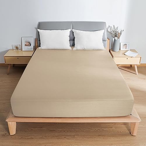 FORCHEER Camel - Protector de colchón impermeable para cama individual con banda elástica (individual, camelo)