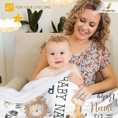 Miniatura 5 de FLOCHIL Personalized Baby Blankets, Custom Baby Blanket - Baby Blanket with Name for Boys, Best Gift for Newborn Elephants Flush Fleece (30x40)