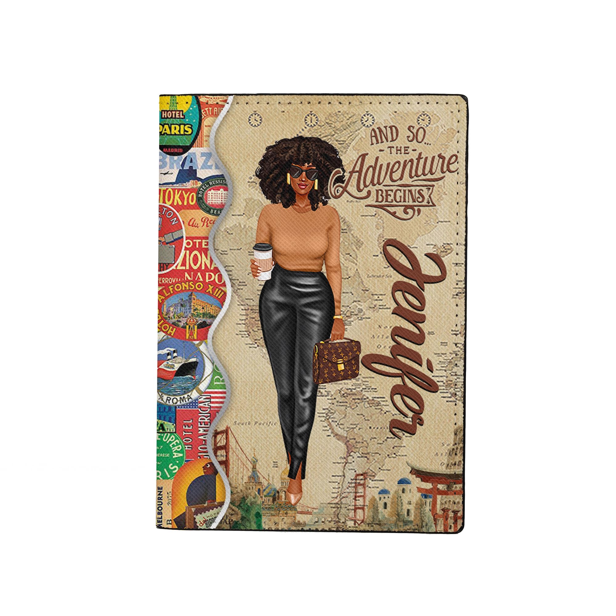Personalized Woman with Name And So The Adventure Begins Leather Passport Wallet Fun Unique Gift for Traveler Custom Travel Accessory Passport Holder