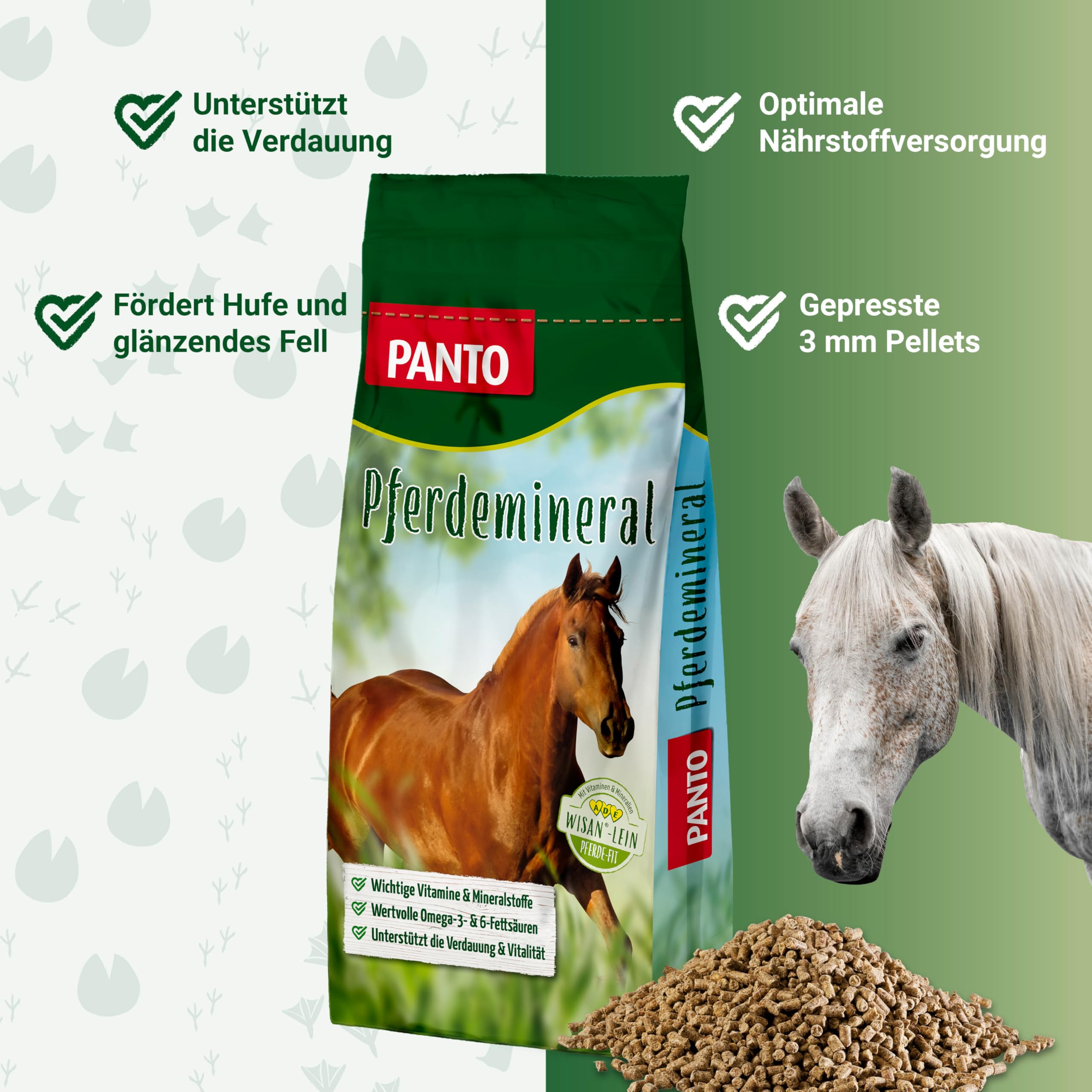 PANTO Pferdemineral mit Wisan-Lein 25 kg – Mineralfutter mit Omega-3 | Schmackhaftes Mineralfutter, reich an Mineralien, Vitaminen, Spurenelementen & Omega-3 – für vitale Pferde