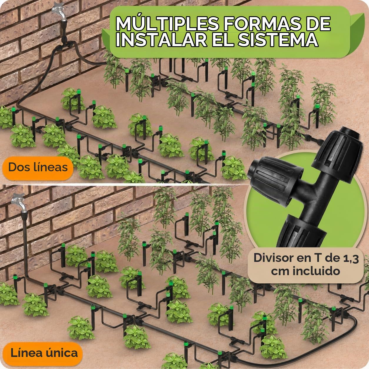 CARPATHEN Sistema de riego por goteo, sistema de riego ajustable de conexión rápida para jardines de hasta 130 pies, camas elevadas, sistema completo de riego de jardín, emisores de 1/4, tubos y